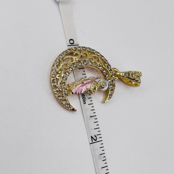 St. Jude Pendant with 18k Gold Necklace, White CZ Stones - Picture 3 of 6